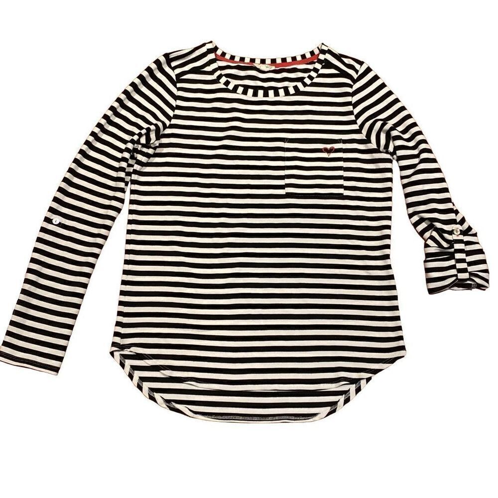 Jane and Delancey Black/White Stripes Heart Embroidered - S